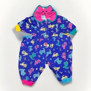 Vintage Mufflings Cat Pajamas Romper Jumpsuit Kids Size 12M Japan Style USA